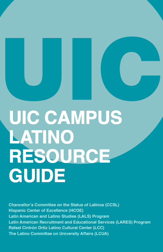 cover of the uic campus latino resource guide in blue.