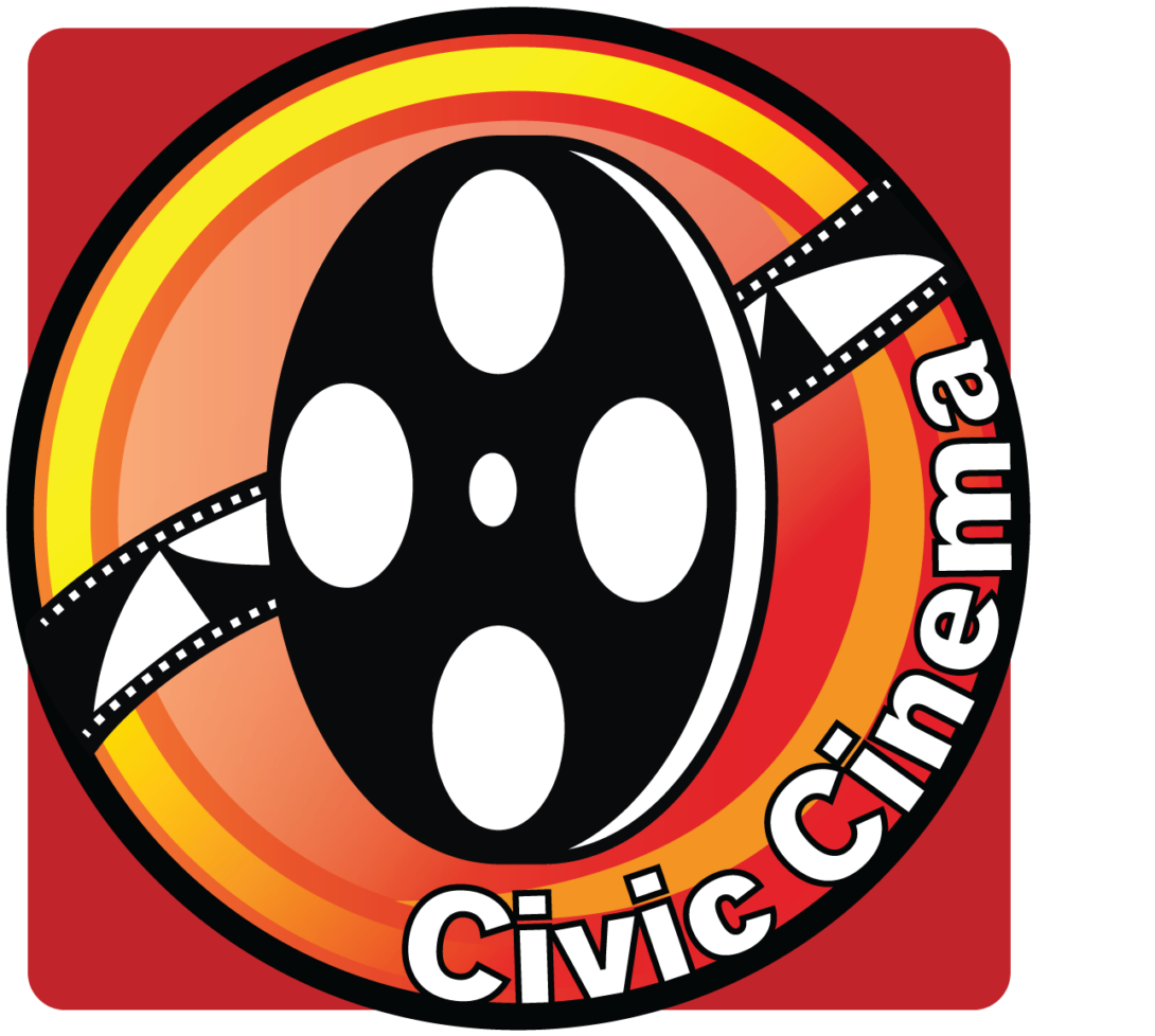 Red and orange circle with a roll of film in the middle along with the words Civic Cinema wrapped along the circle