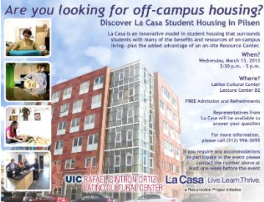 La casa building with images of students moving in