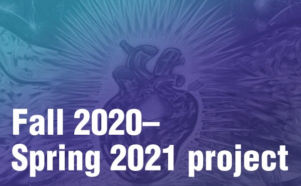 blue image of the heart mural with the title Fall 2020-Spring 2021 project on the front