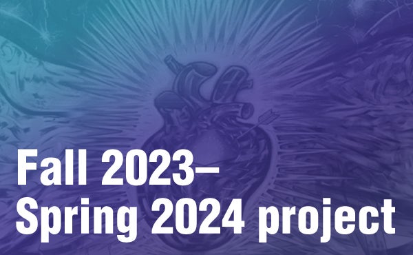 blue image of the heart mural with the title fall 2023 - spring 2024 project on the front