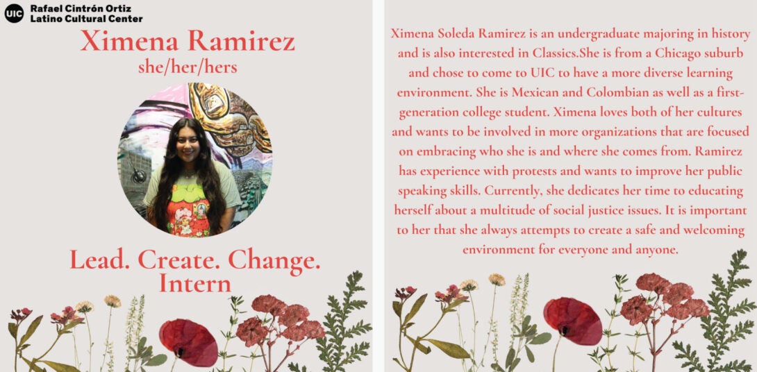 Photo of Ximena with a floral background and bio